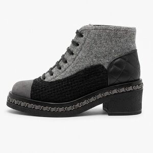 Chanel NWT Gray Tweed and Black Boots